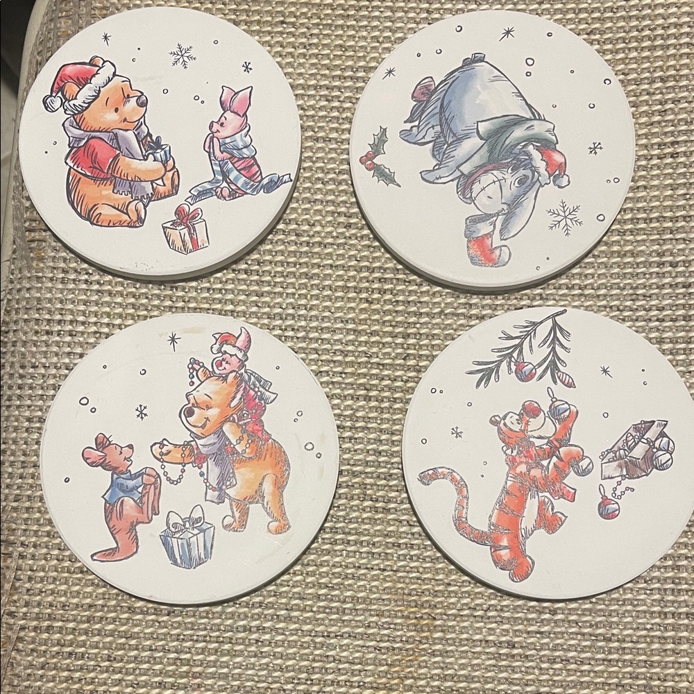 Disney Winnie the Pooh Holiday Coaster Set - White